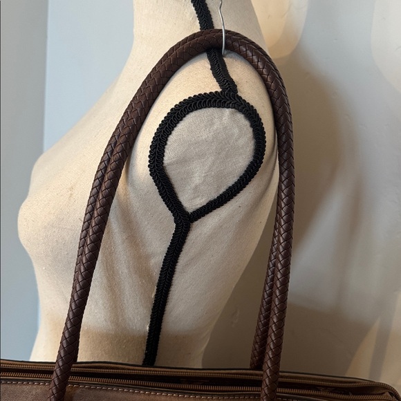 Montana West Pewter Brown Faux Leather Concealed Carry Bag Tote Braided Details - Picture 9 of 15